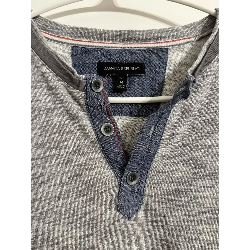 Banana Republic Mens Henley Baseball Shirt Sz M Tall Heather Gray Gorpcore Prep